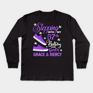 Stepping Into My 57th Birthday With God's Grace & Mercy Bday Kids Long Sleeve T-Shirt